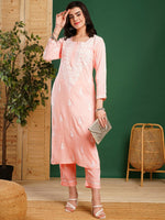Thumbnail for ADA Ethnic Motifs Embroidered Chikankari Kurta with Trousers - Distacart