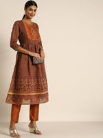 Thumbnail for All About You Women Rust Floral Printed Empire Kurta with Trousers - Distacart