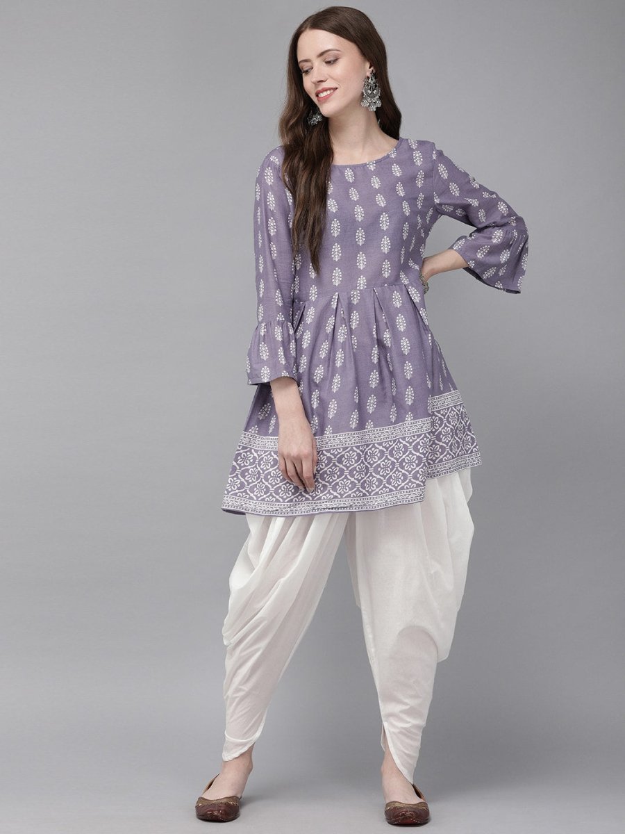Anouk Women Purple & White Printed Kurti with Dhoti Pants - Distacart