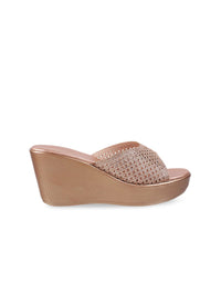 Thumbnail for Metro Gold-Toned Embellished Wedge Sandals