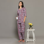 Thumbnail for Breathables Women Cotton Printed Loungewear Kurta And Pants Co-Ord Set Pink I Night Wear | Floral Print - Dista