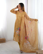 Thumbnail for Joban Fashion Beige Kurta set with Pant Chanderi Thread with Sequins work