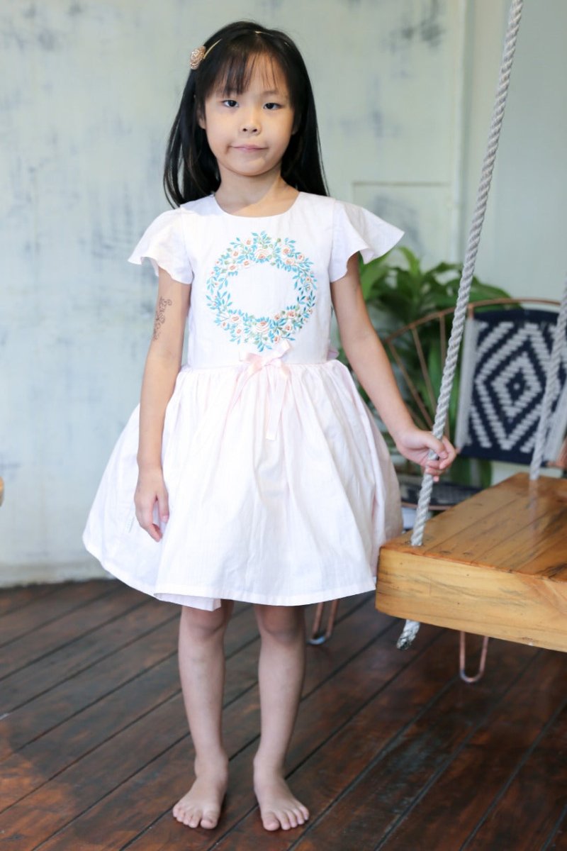 ArthLife Pink Wreath Embroidered Dress - Distacart