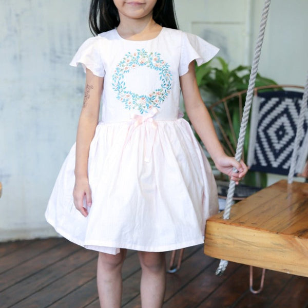 ArthLife Pink Wreath Embroidered Dress - Distacart