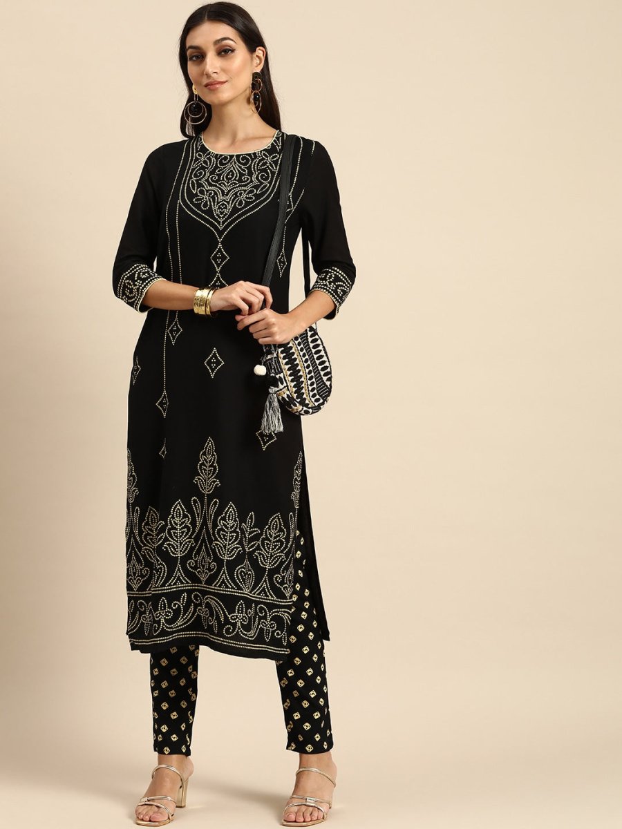 All About You Women Black Bandhani Printed Kurta with Trousers - Distacart