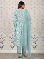 Thumbnail for Ode by House of Pataudi Floral Printed Pure Cotton Kurta With Palozza & Dupatta - Distacart