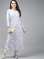 Thumbnail for ADA Women Grey & White Floral Chikankari Cotton Handloom Kurta - Distacart