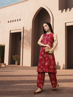 Thumbnail for All About You Floral Print Pleated Kurta with Palazzos - Distacart