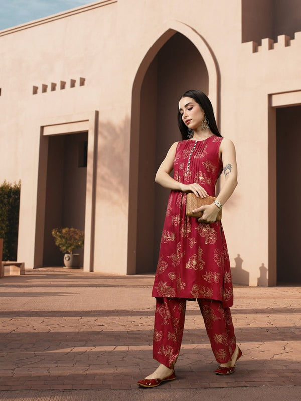 All About You Floral Print Pleated Kurta with Palazzos - Distacart