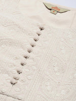 Thumbnail for Anouk Women Off White Embroidered Sequined Panelled A-Line Kurta Palazzos & With Dupatta - Distacart
