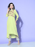 Thumbnail for All About You Women Green Floral Embroidered Mirror Work Floral Anarkali Kurta - Distacart