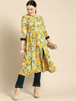 Thumbnail for All About You Women Yellow Floral Print Regular Kurta with Trousers - Distacart