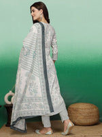 Thumbnail for Sangria White & Green Floral Printed A-Line Kurta With Trouser & Dupatta