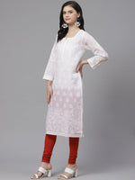 Thumbnail for ADA Women White Chikankari Embroidered Sustainable Handloom Kurta with Churidar - Distacart