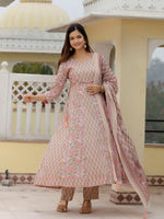 Thumbnail for Anouk Floral Printed Empire Mirror Work Pure Cotton Kurta with Trousers & Dupatta