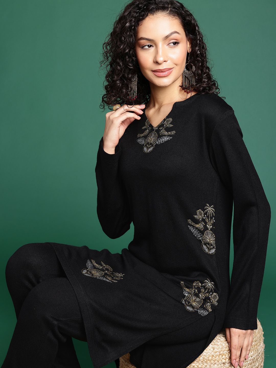 Sangria Ethnic Motifs Printed Regular Kurta With Trousers - Distacart