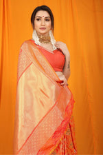 Thumbnail for Jyoti Fashion Women's Orange Kanjivaram Silk Zari Woven Saree with Blouse - Distacart