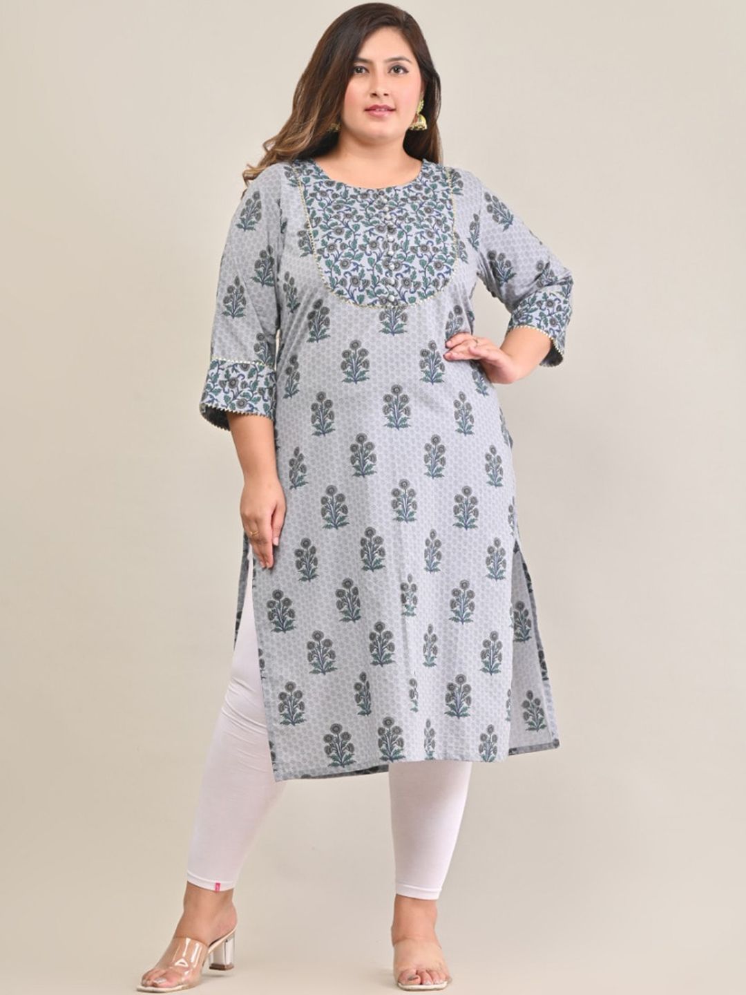 Swasti Women Grey Floral Printed Floral Pure Cotton Kurta - Distacart