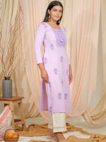 Thumbnail for Ode by House of Pataudi Floral Embroidered Tie-Up Neck Straight Kurta - Distacart