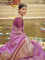 Thumbnail for Anouk Lavender & Gold Toned Zari Tussar Silk Saree - Distacart