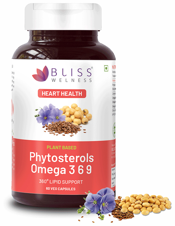 bliss welness heart health phytosterols omega 3 6 9 veg capsule vegicap
