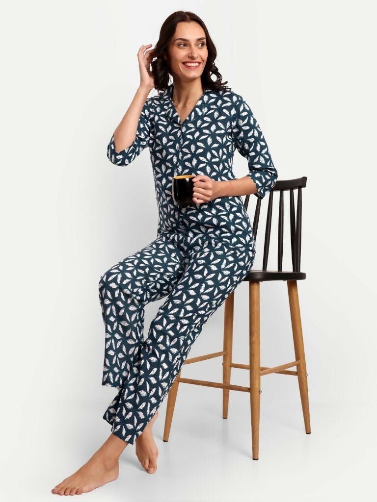 Alvano Beautiful Floral Print Co-ord set for Women's and Girls Rayon(Blue) - Distacart