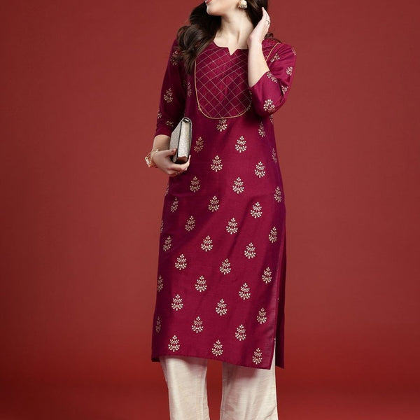 Anouk Women Ethnic Motifs Printed Regular Thread Work Kurta with Palazzos - Distacart