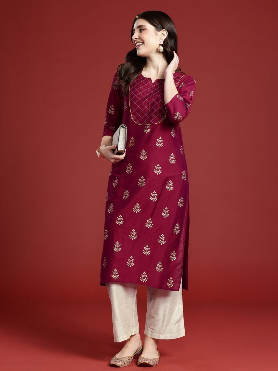 Anouk Women Ethnic Motifs Printed Regular Thread Work Kurta with Palazzos - Distacart