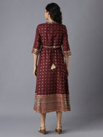 Thumbnail for AURELIA Maroon And Gold Ethnic Motifs A-Line Midi Dress