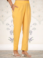 Thumbnail for Ode by House of Pataudi Yellow Thread Work Yoke Design Kurta With Trousers - Distacart