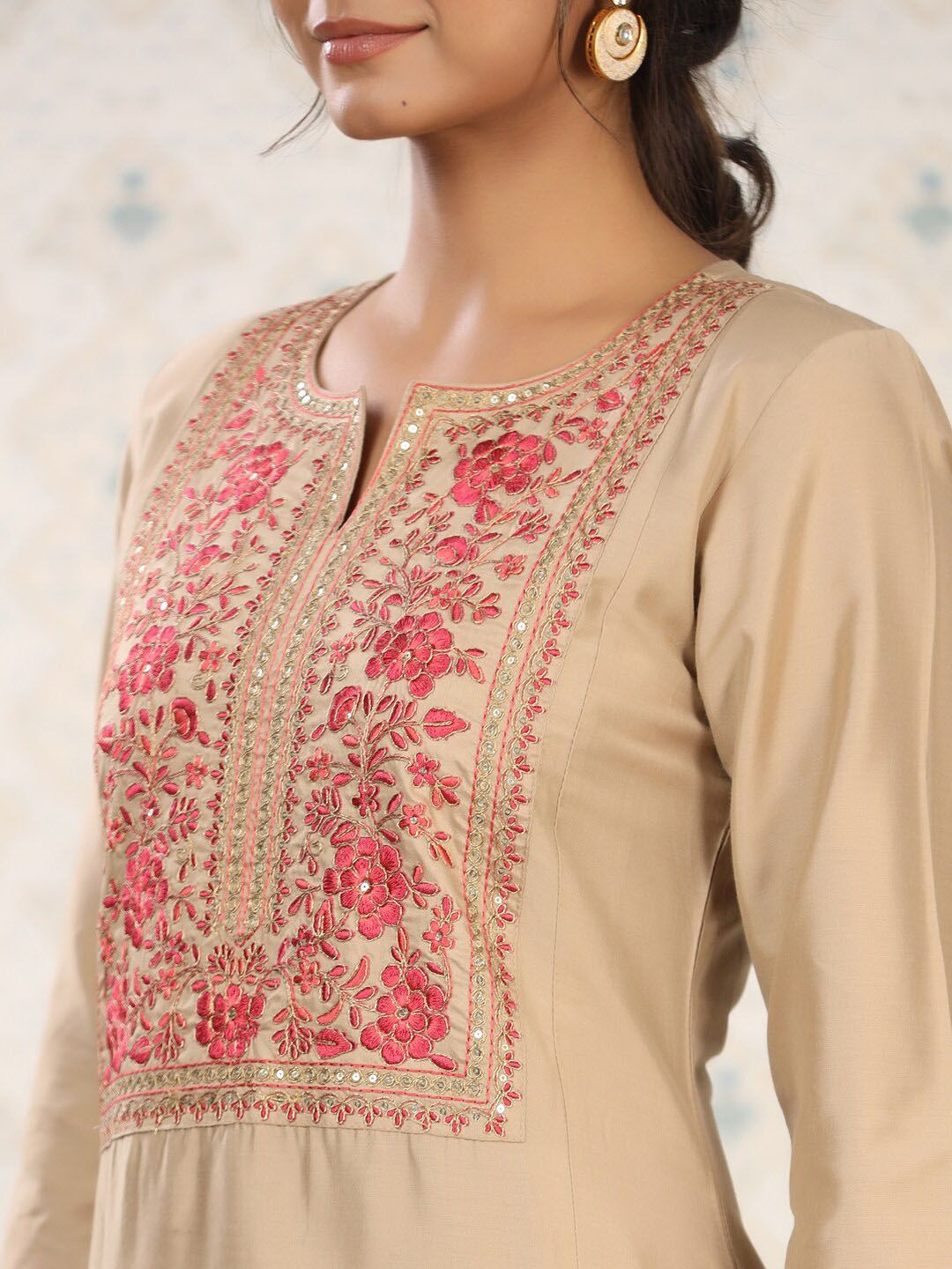 Ode by House of Pataudi Women Floral Yoke Design Thread Work Kurta - Distacart