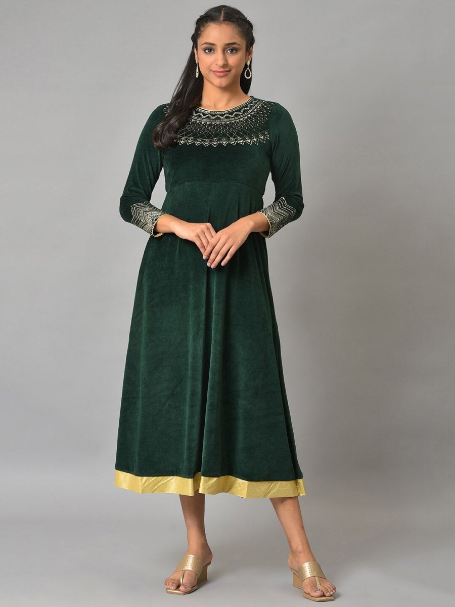 AURELIA Sequined Detailed A-Line Midi Ethnic Dress - Distacart