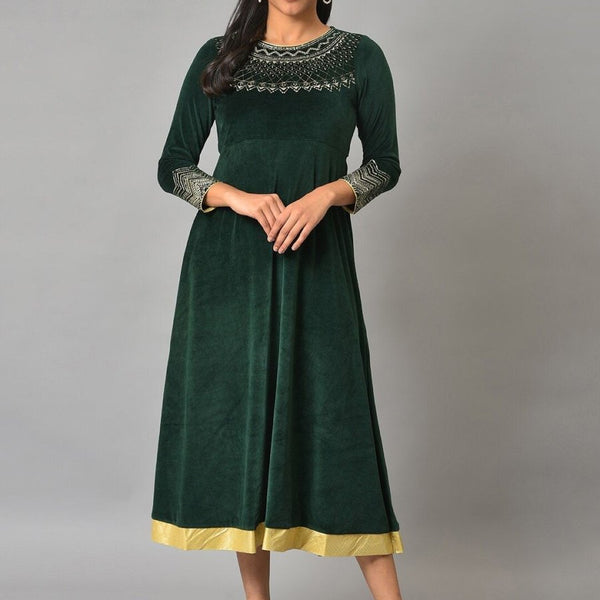 AURELIA Sequined Detailed A-Line Midi Ethnic Dress - Distacart