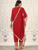Thumbnail for Ode by House of Pataudi Women Ethnic Motifs Yoke Design Regular Thread Work Kurta with Trousers & With - Distacart