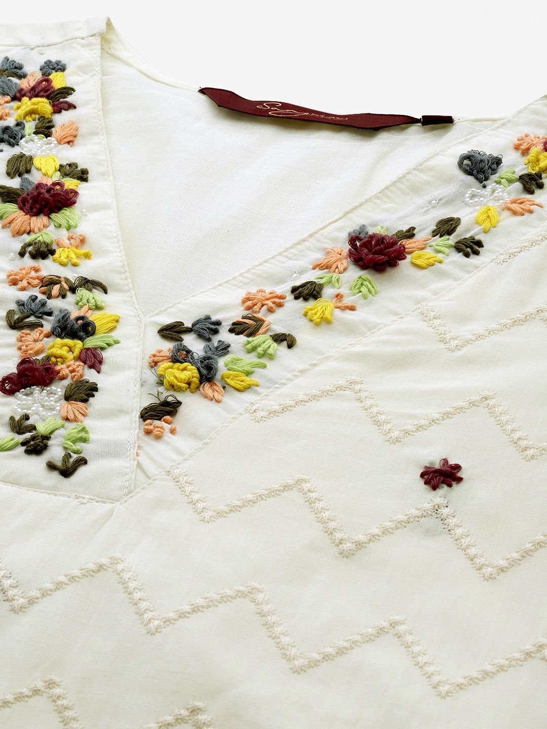 Sangria Women Embroidered Thread Work Pure Cotton Kurta with Trousers & With Dupatta - Distacart