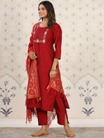 Thumbnail for Ode by House of Pataudi Floral Yoke Design Kurta With Trousers & Dupatta - Distacart