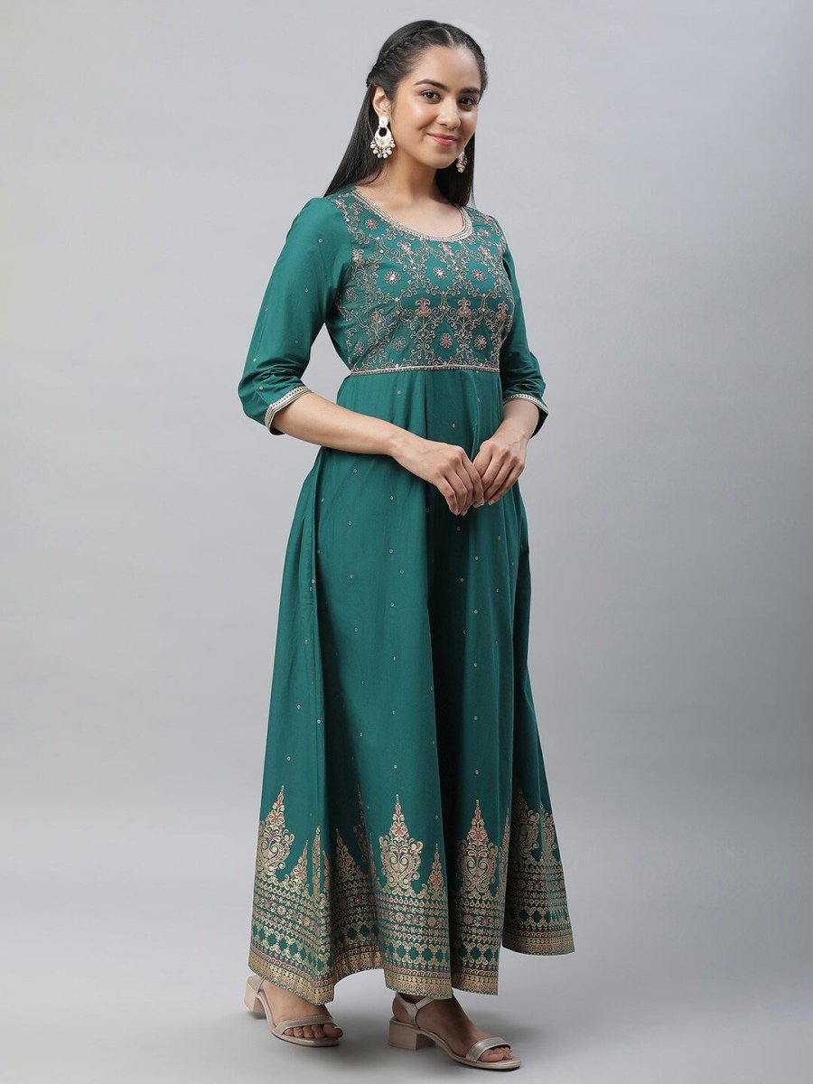 AURELIA Ethnic Motifs Printed Maxi Pure Cotton Ethnic Dresses