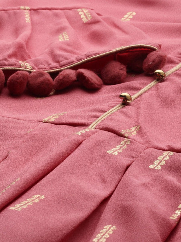 Anouk Women Pink & Gold Foil Print Kurta with Sharara - Distacart