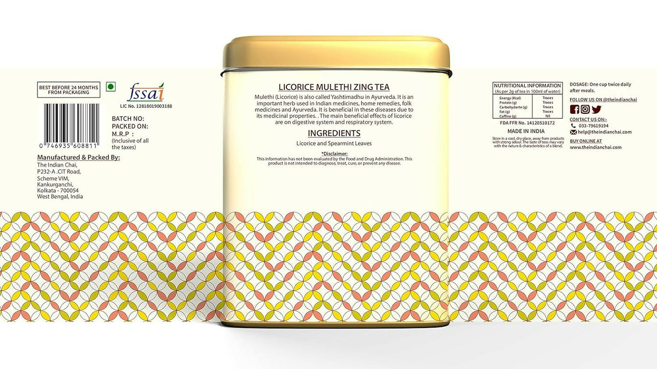 The Indian Chai - Licorice Mulethi Zing Tea 30 Pyramid Tea Bags - Distacart