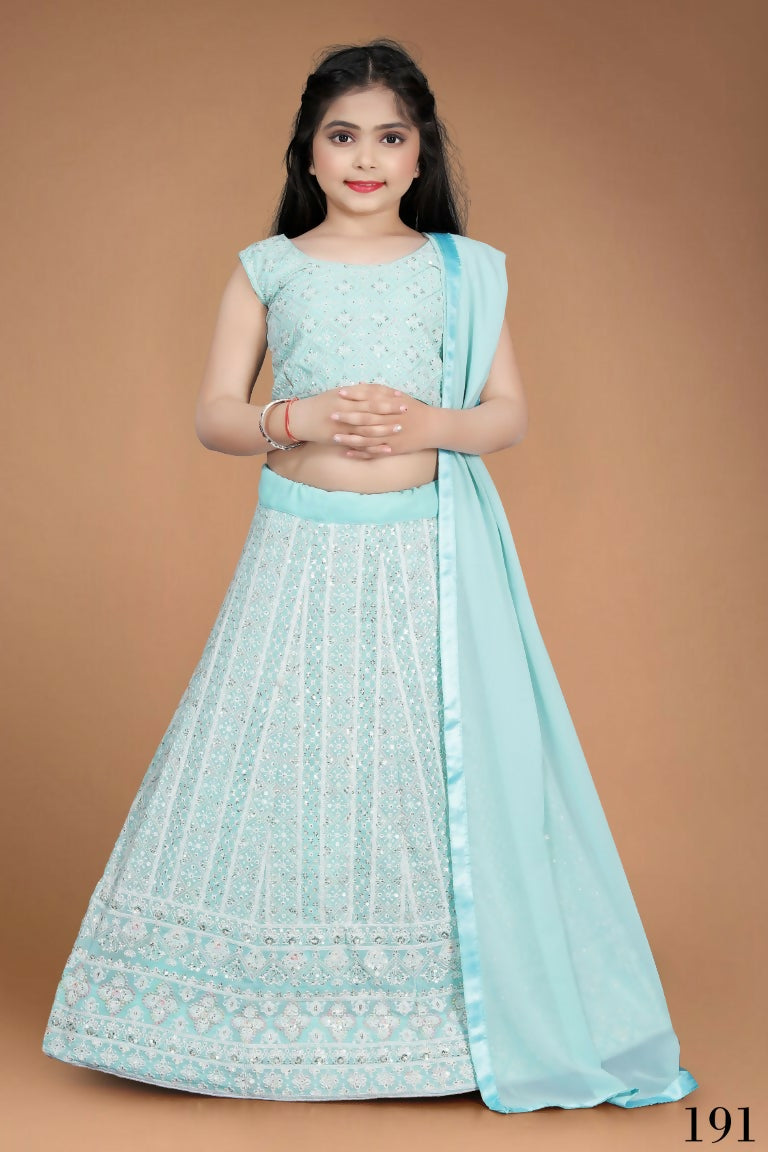Wedding Designer Sky Heavy Fox Georgette Kidswear Lehenga - Aaradhna - Distacart