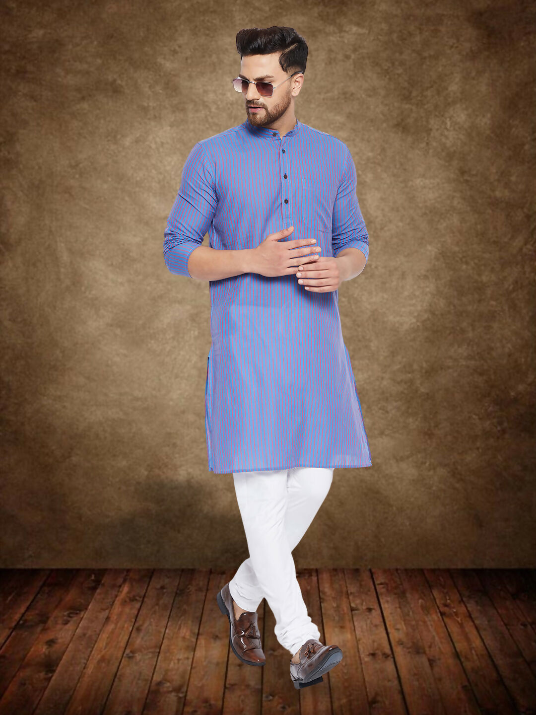 Even Apparels Men's Pure Cotton Blue Striped Kurta - Distacart