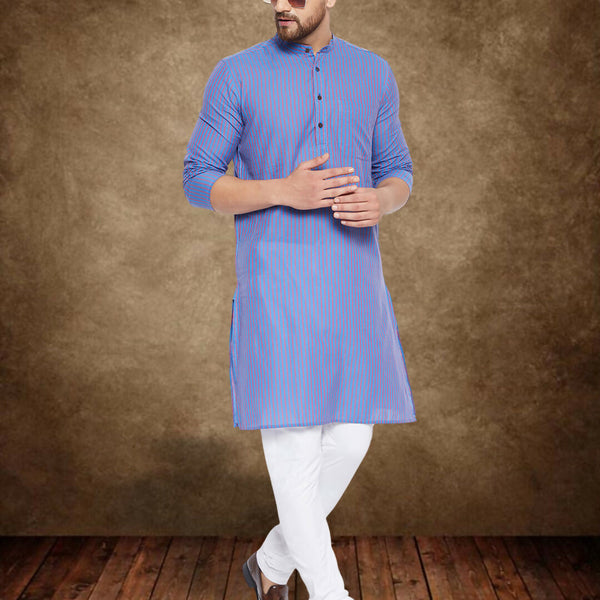 Even Apparels Men's Pure Cotton Blue Striped Kurta - Distacart