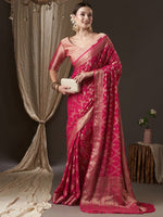 Thumbnail for Anouk Pink & Gold-Toned Woven Design Zari Pure Georgette Kanjeevaram Saree - Distacart
