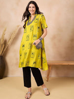 Thumbnail for Anouk Mustard Yellow Ethnic Motifs Printed Shirt Collar A-Line Kurta