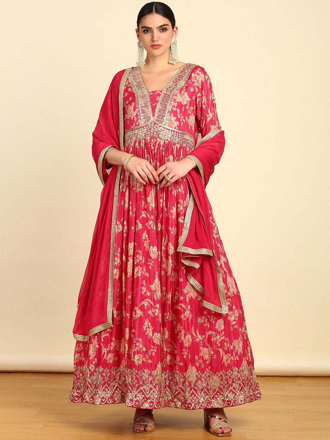 Soch Floral Embroidered Regular Kurta with Churidar & Dupatta - Distacart