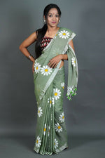 Thumbnail for Exclusive Collection Light Pista Pure Cotton Saree With Sunflower Design