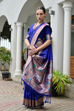 Thumbnail for Vishnu Weaves Women's Royal Paithani Silk Zari Woven Saree with Blouse