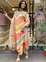 Thumbnail for Kalini Striped Thread Work Detailed Straight Kurta & Trouser With Dupatta - Distacart
