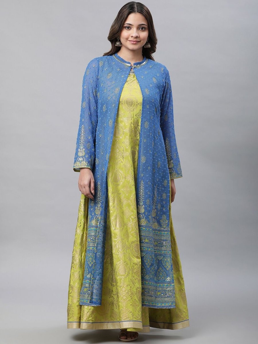 AURELIA Ethnic Motifs Printed Sleeveless Maxi Ethnic Dress With A Jacket - Distacart