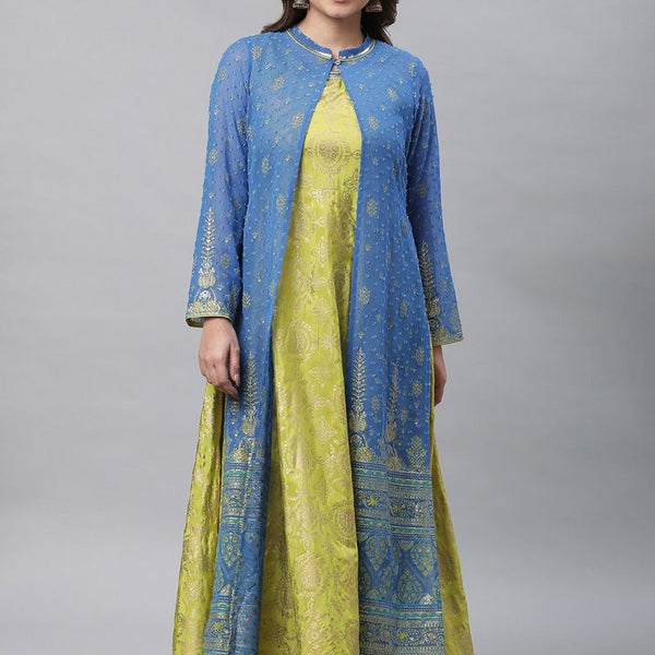 AURELIA Ethnic Motifs Printed Sleeveless Maxi Ethnic Dress With A Jacket - Distacart